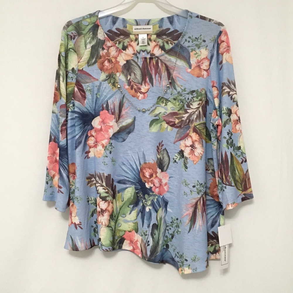 Alfred Dunner Woman Size 2X Blue Floral 3/4 Sleeve with Detachable Necklace 2025 - Picture 8 of 9